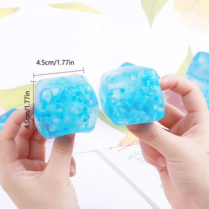 Snowflake Blue Ice Cubes Stress Relief Elastic Squeezing Ball Decompression Soft TPR Slow Rebound Sequins Maltose Ball Pinch Toy