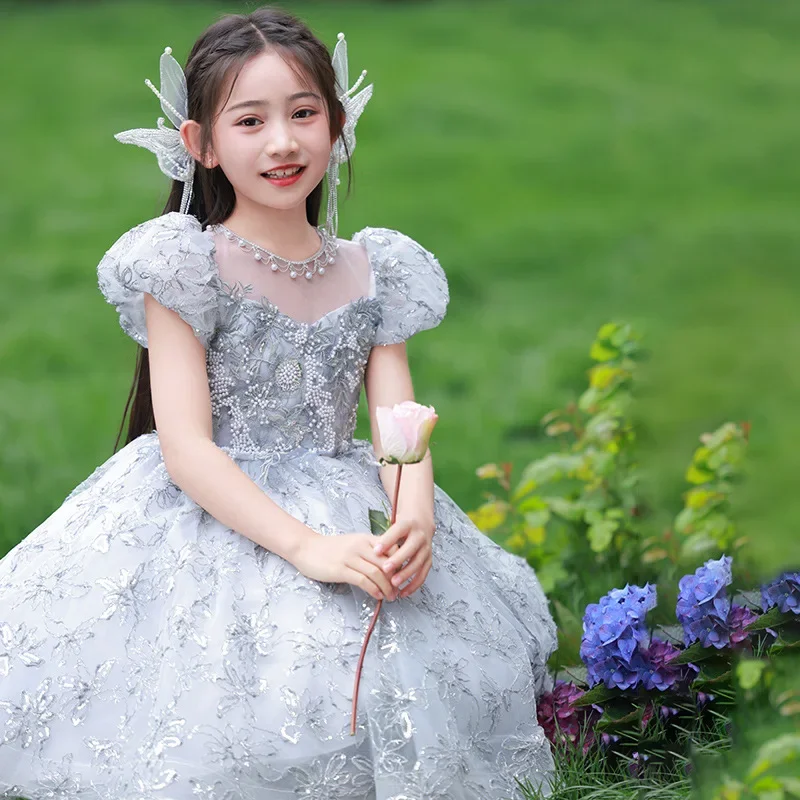 

Host girl dress Summer high-end little girl Princess dress 2024 new children's piano performance costume