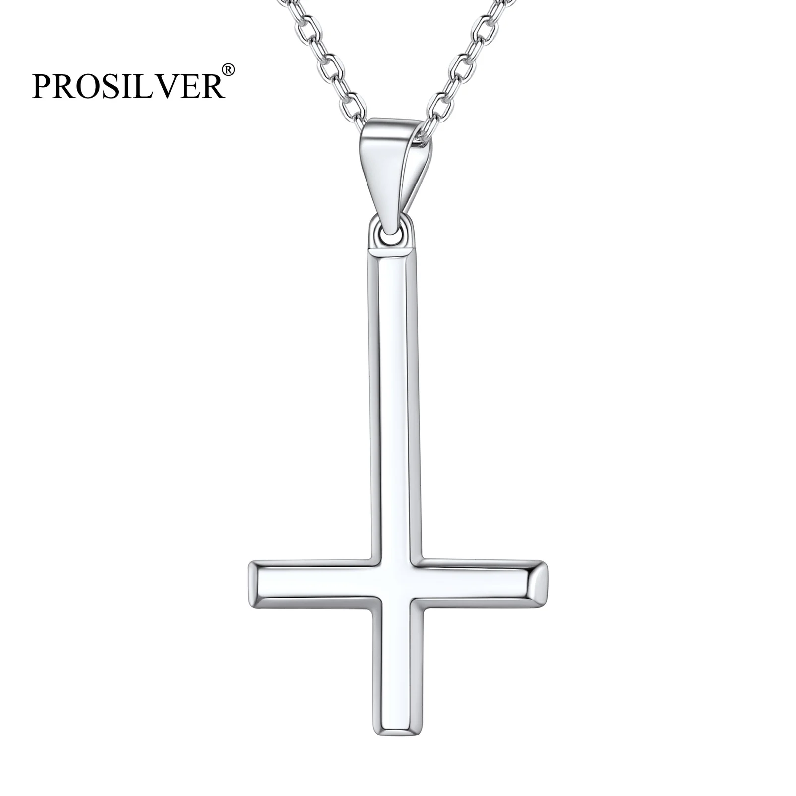 PROSILVER Inverted Cross Necklace Men Women Satanic Jewelry Gift Satanism Occult Devil 925 Sterling Silver Upside Down Cross