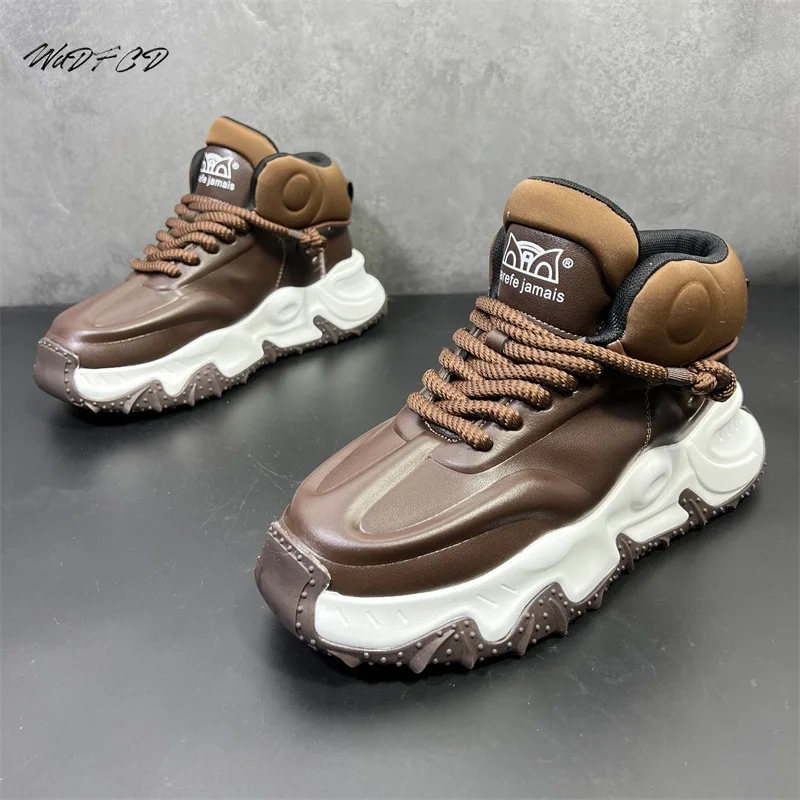 Chunky Sneaker Men Designer Winter Plush Warm Snow Shoes Fashion Casual Split Leather Upper Height Increased Flat Platform Shoes