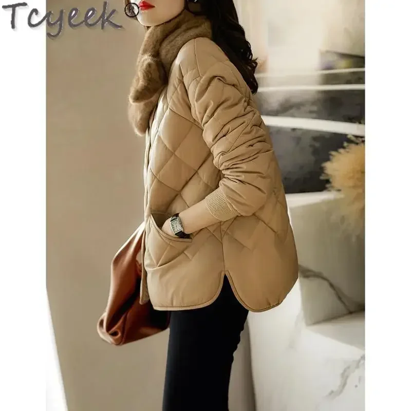 Tcyeek Genuine Leather Down Jacket Women 2024 Winter Down Jackets Fashion 100% Sheepskin Jacket Woman Clothing Casaco Feminino