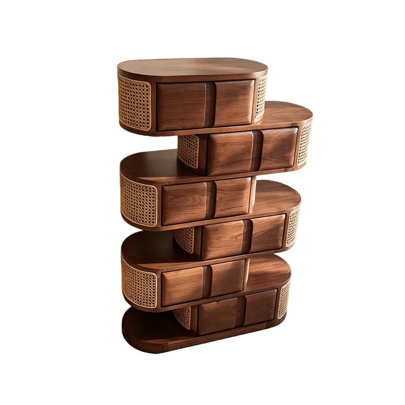 Solid wood multi-pump combination cabinet rattan walnut display cabinet high-end cosmetics locker