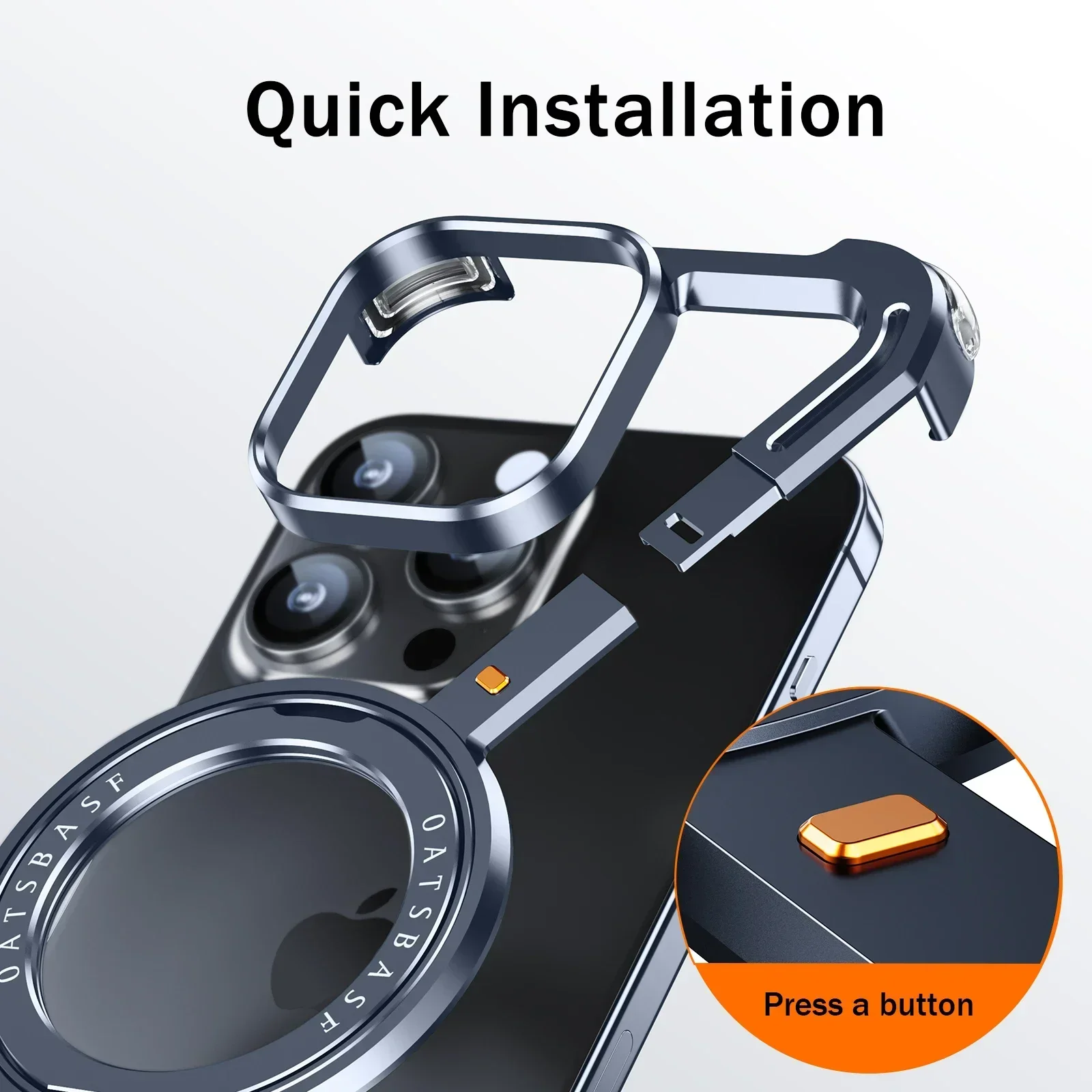 Eary Minimalist Phone Case for iPhone 15/14/13/16 Pro Max with Magsafe 360°Kickstand Aluminum Cover Frameless Protective Shells