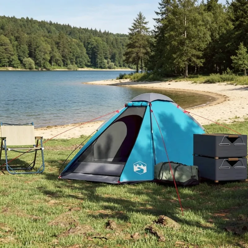 Dome-Campingzelt für 2 Personen, blau, wasserdicht, geeignet für Camping im Freien.
