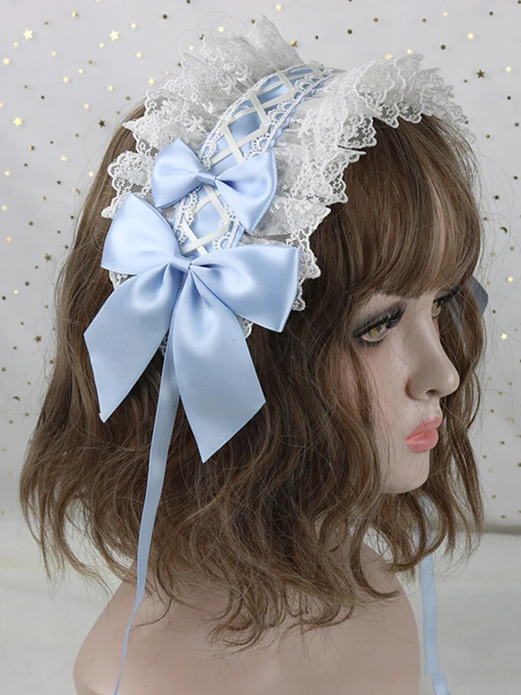 Diadema gótica con lazo para el pelo, accesorios para el cabello de Lolita con encaje de flores, horquilla bonita para sirvienta de Anime, Cosplay