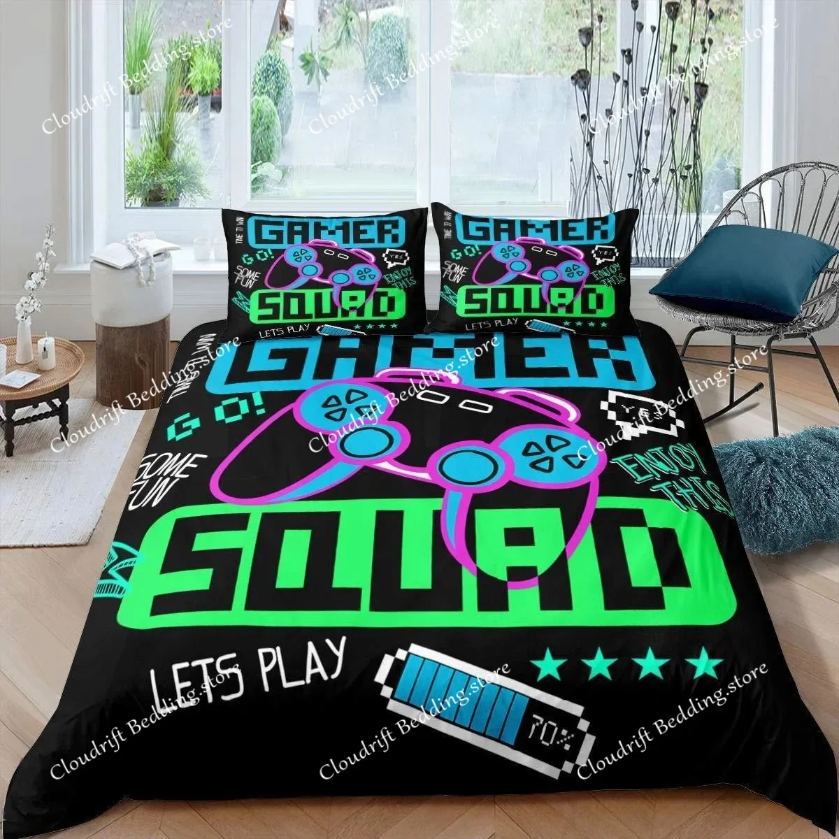 Gamer Bedding Sets for Boys Gaming Comforter Cover Children's Video Games Duvet Cover Gamepad Controller Gaming Designs Bed Set
