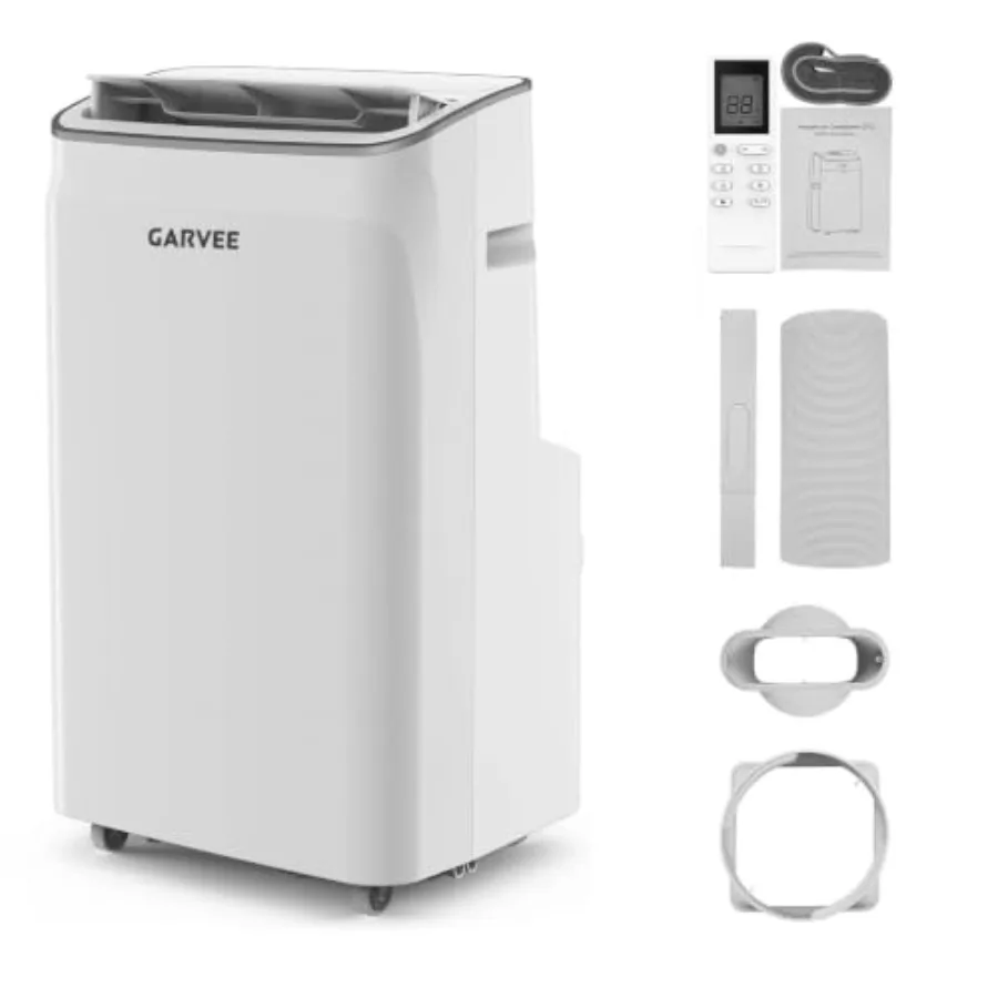 Portable air conditioner for bedroom use, aluminum housing, white color, 12000 BTU cooling capacity with 3-in-1 functionality c