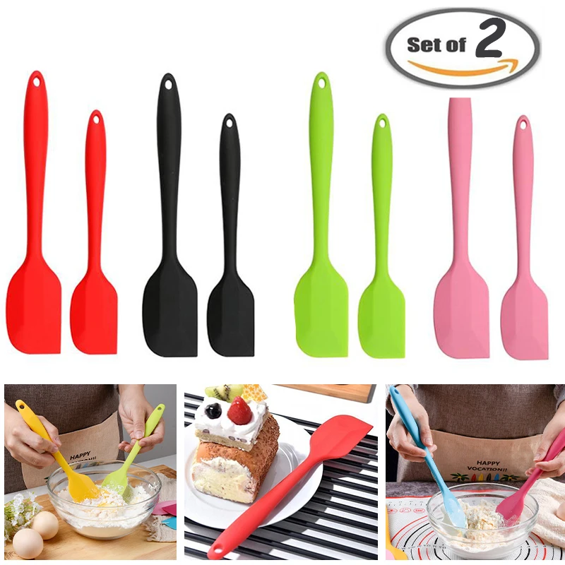 2Pcs Silicone Spatula Cream Baking Scraper Non Stick Butter Spatula Nylon Chocolate Spreader Smoother Heat Resistant Mixing Tool