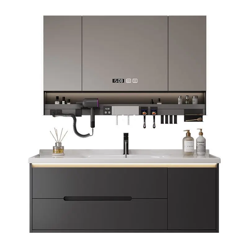 Modern light luxury solid wood bathroom cabinet ceramic integrated basin toilet washbasin sink washbasin