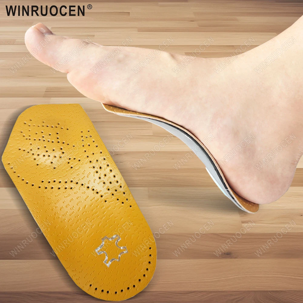 3/4 Länge Orthopädische Leder Halbe Einlegesohlen Fußgewölbeunterstützung für Plattfüße Plantarfasziitis Relief Fußpflegekissen WINRUOCEN