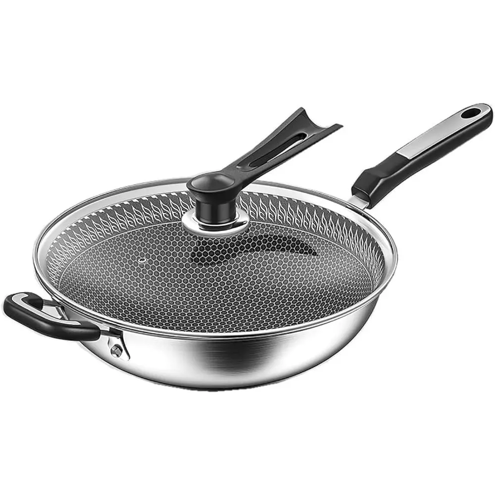 

Сковорода из нержавеющей стали с антипригарным покрытием и крышкой из закаленного стекла, подходит для газовых и электрических плит, диаметр 36 см/32 см