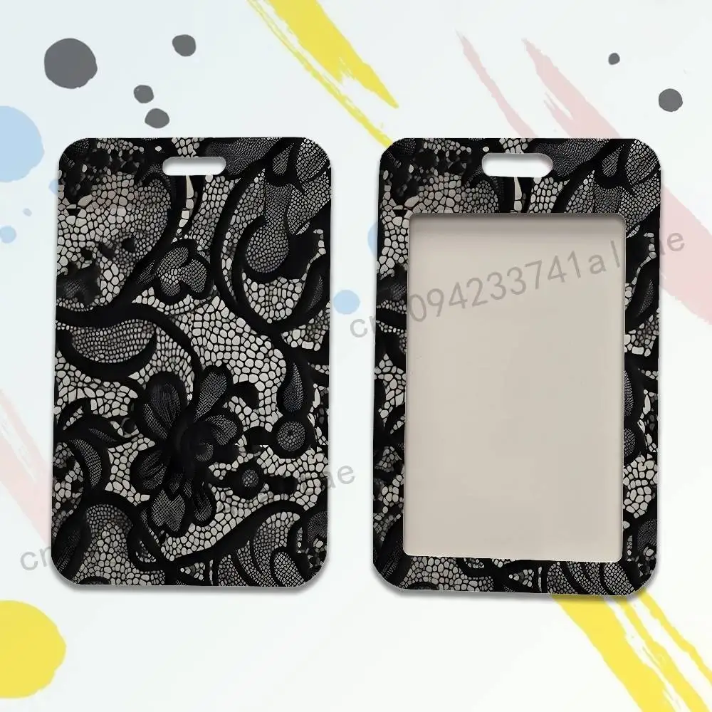 Black lace print New Hot Badge Holder Pass Bus Work Card Cover Chest Pocket Students Gift ID Card Holder
