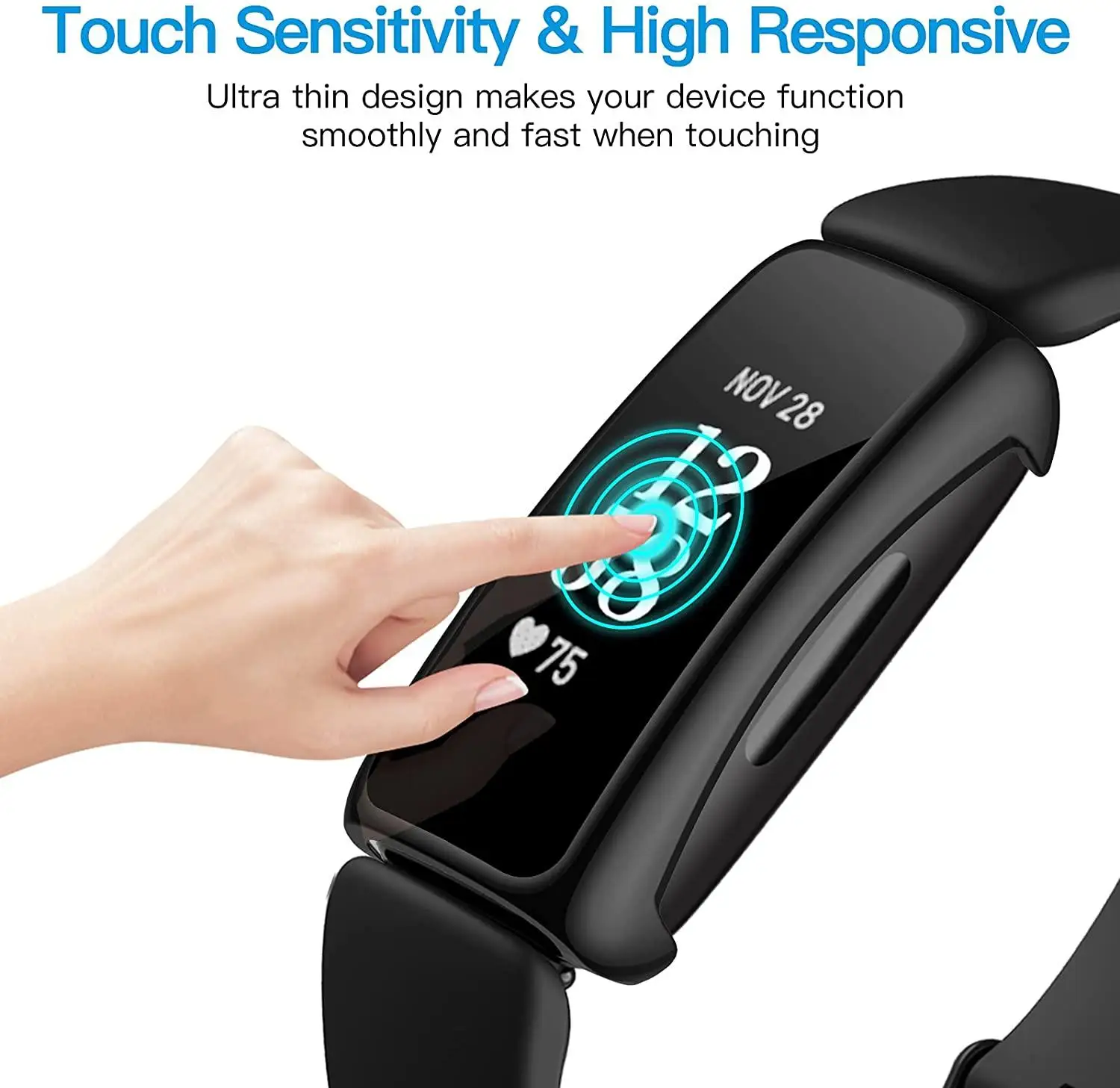 Capa Protetora de Tela Compatível com Fitbit Versa 2, TPU e Vidro Temperado, Anti-Scratch e Anti-Colisão