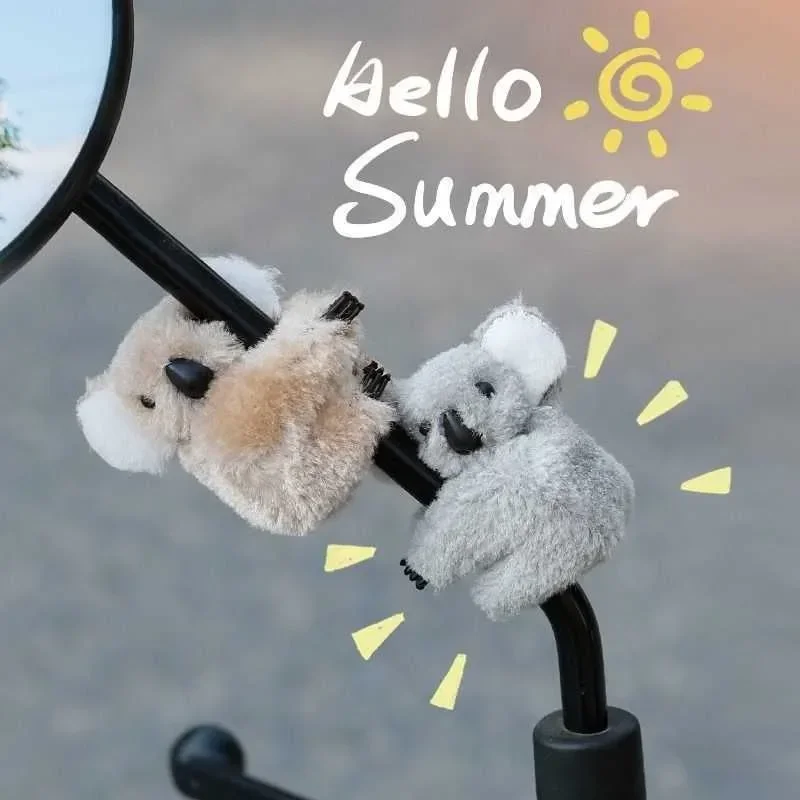 2PCS Cute Plush Koala Rearview Mirror Pole Doll Pendant Car Ornaments Motorcycle Bicycle Rearview Mirror Decoration Accessories
