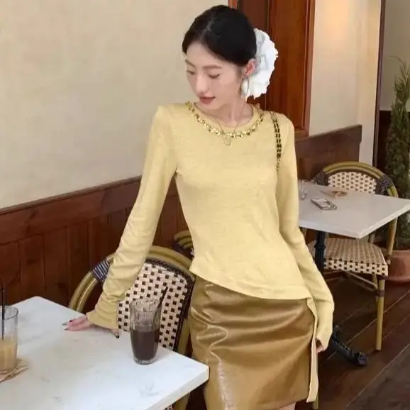 

One-Piece/Two-Piece Set Irregular Slit Top Chic Skirt Women 2024 Autumn New Korean Style High-End Long-Sleeved Suit