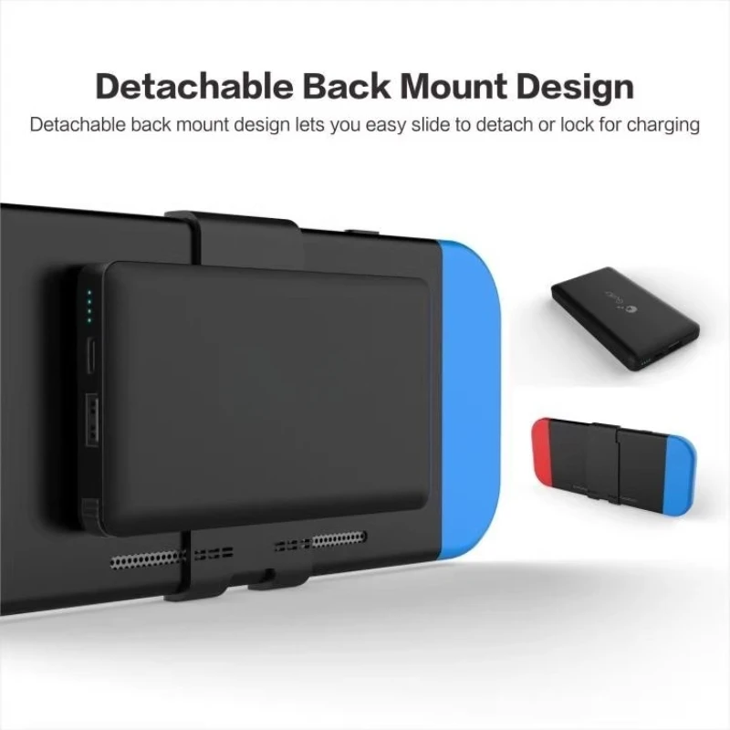 For Nintendo Switch 10000mAh Portable Power Bank Back Clip Power Pack Phone Tablet USB TypeC External Fast Charging Battery Case