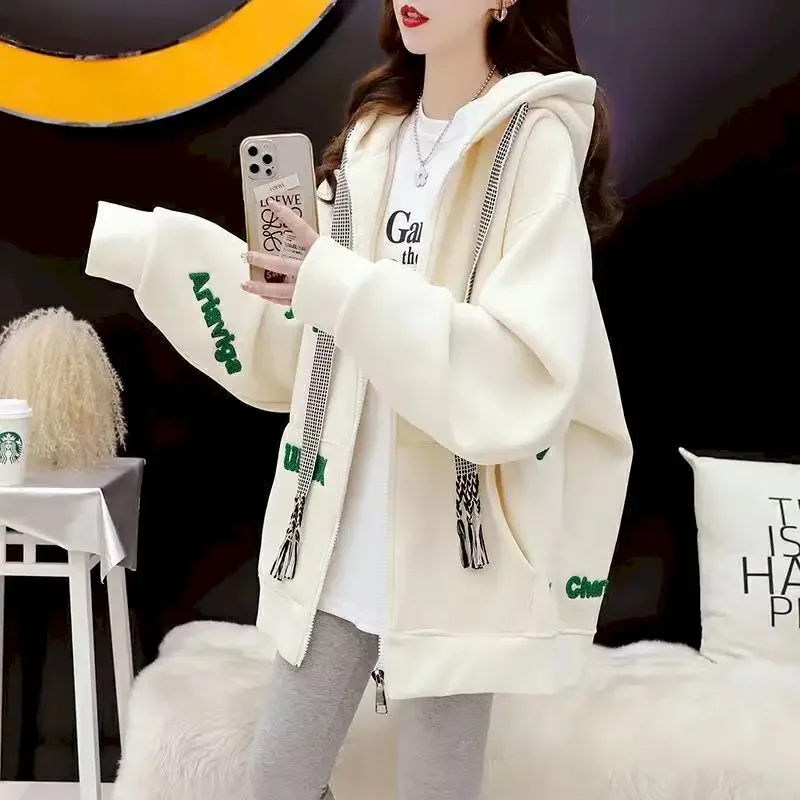 Casual Design Hoodies Women Autumn Winter Trendy Plush Thickened Hooded Cardigan Jackets Loose Hoodie Zip Up Coats Y2k Clothes