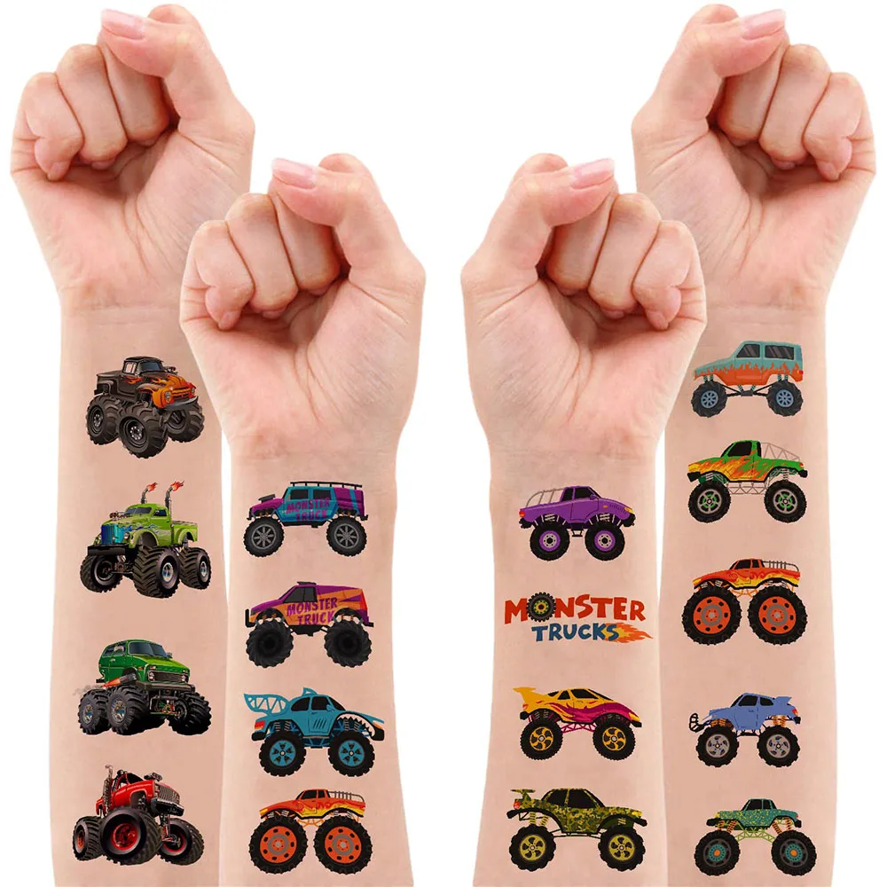 10Sheets Monster Truck Temporary Tattoos Monster Truck Birthday Party Supplies For Boys Monster Truck Tattoo Birthday Decoration