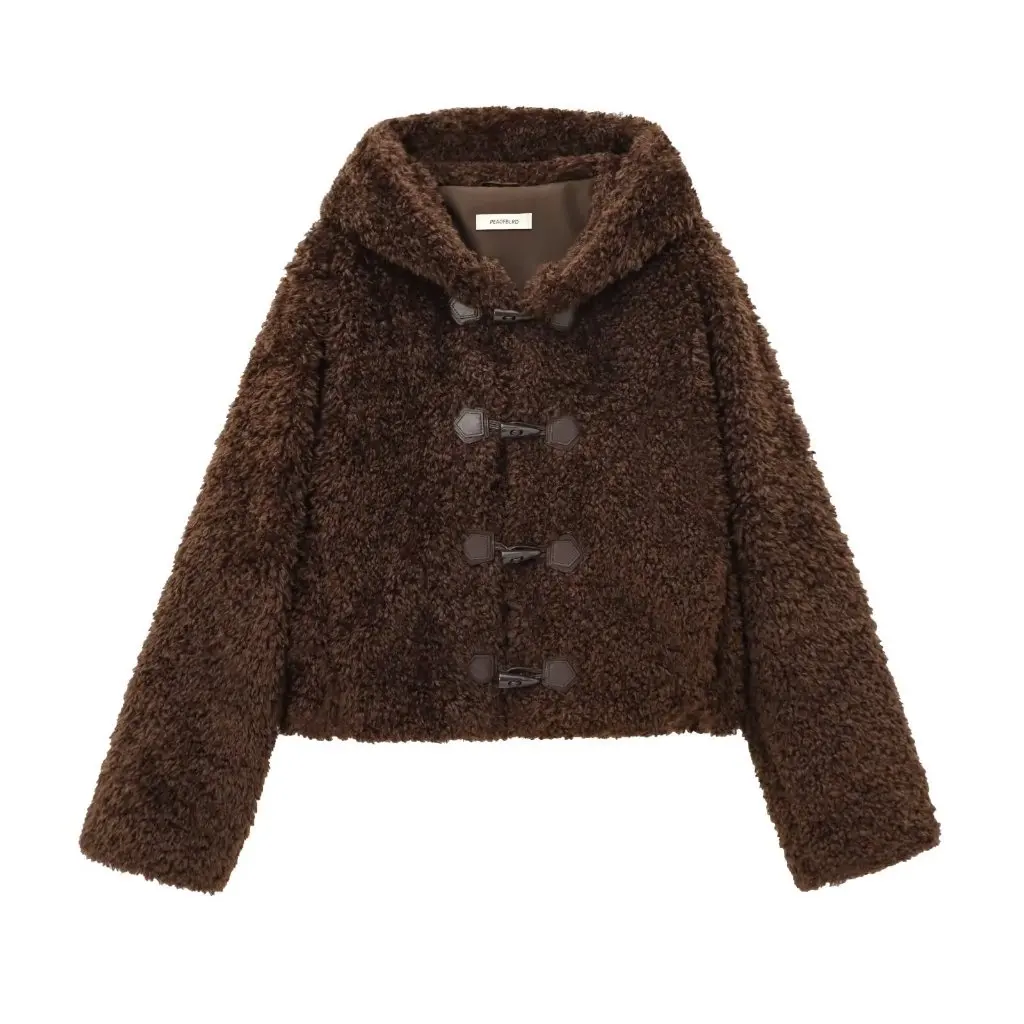 

Women's Fashion Short round Neck Coat Autumn Winter Artificial Fur Rope Knot Buckle Design New