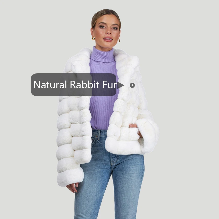 Abrigo de piel de conejo Rex Natural para mujer, Chaqueta corta de invierno, chaquetas de piel Real cálidas de lujo, 2024