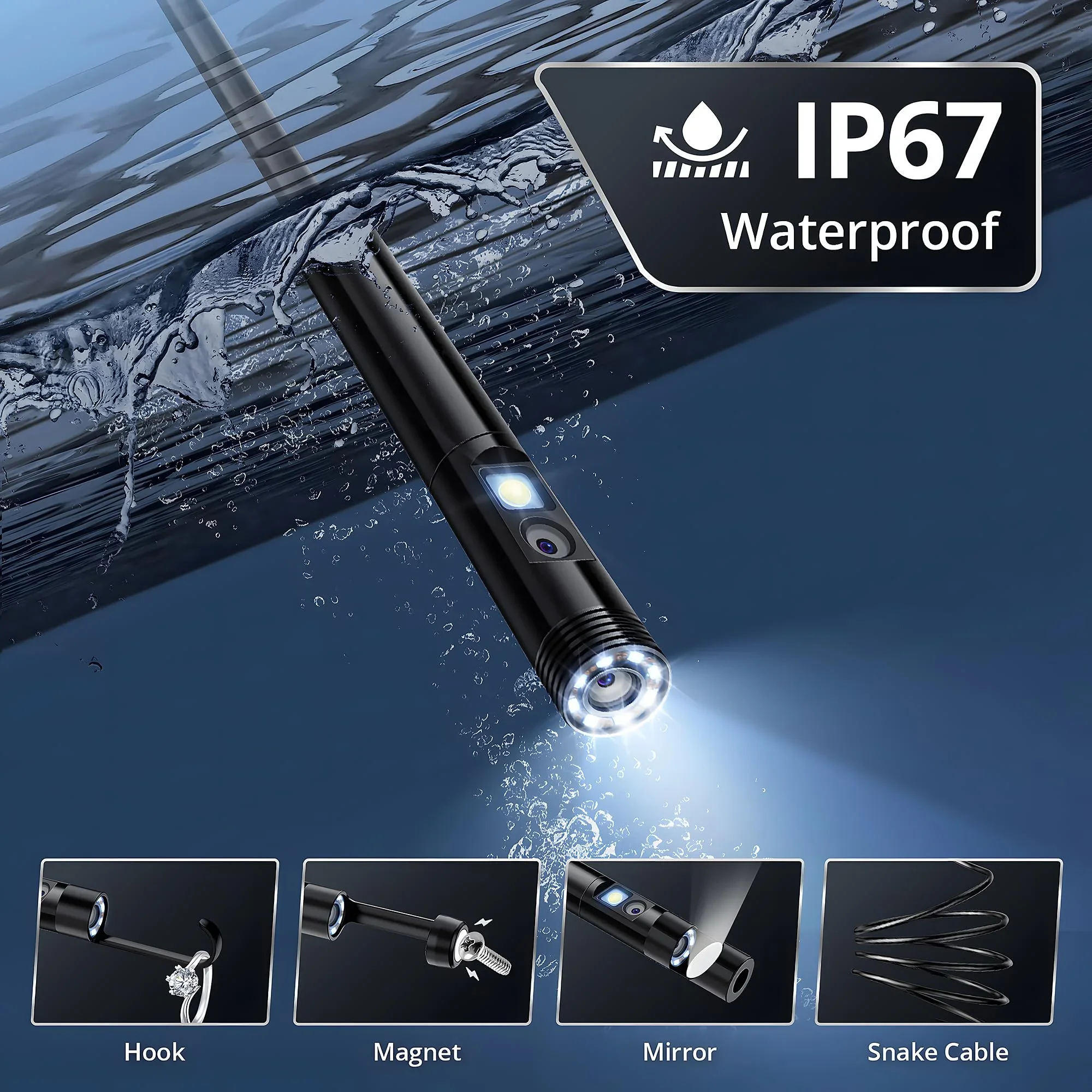 Cámara Endoscópica de Doble Lente 1080P para iPhone iOS Android, Boroscopio de 8mm Tipo-C, Herramienta de Inspección de Tuberías Automotrices a Prueba de Agua