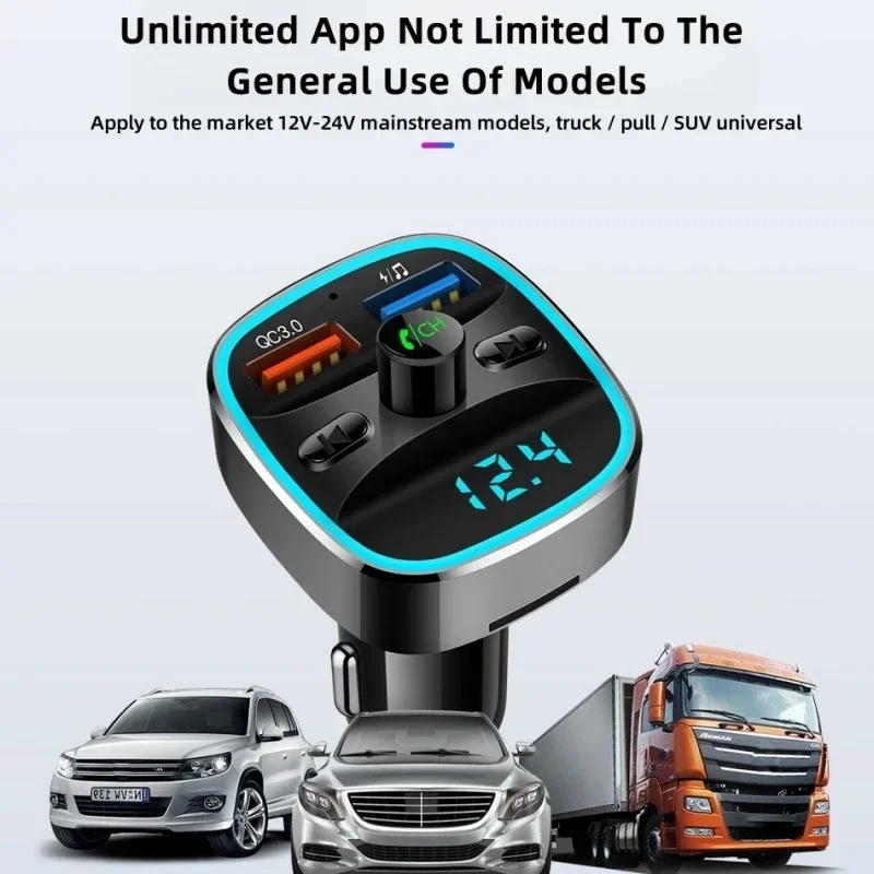 Carro mp3 player bluetooth 5.0 transmissor fm receptor de música áudio sem fio qc 3.0 carregadores mãos livres telefone para unidade usb cartão tf