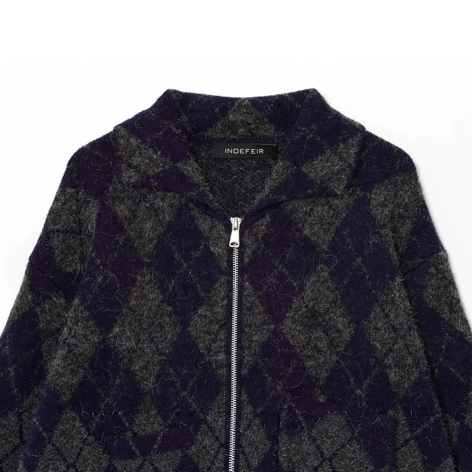 KIDCKRJ 다이아몬드 패턴 여성 니트 코트 체크무늬 칼라 지퍼 플라이 여성 파일럿 재킷 2026 봄 여성 봄버 아우터웨어