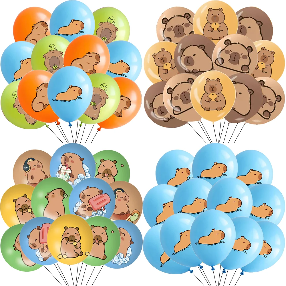 

12pcs 12 Inch Cartoon Capybara Theme Latex Sequin Balloon Set Baby Shower Balloon Decoration Animal Birthday Party Supplies