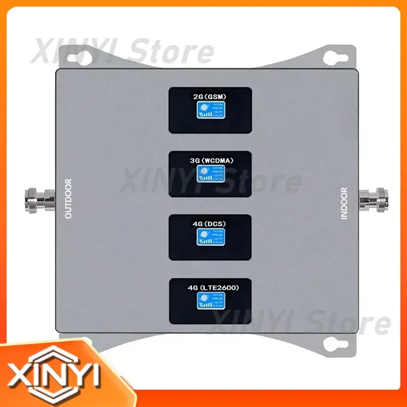 High Power Four Band Mobile Signal Repeater 900 1800 2100 2600MHz Cell Phone Signal Amplifier for 3G 4G 5G Network Booster