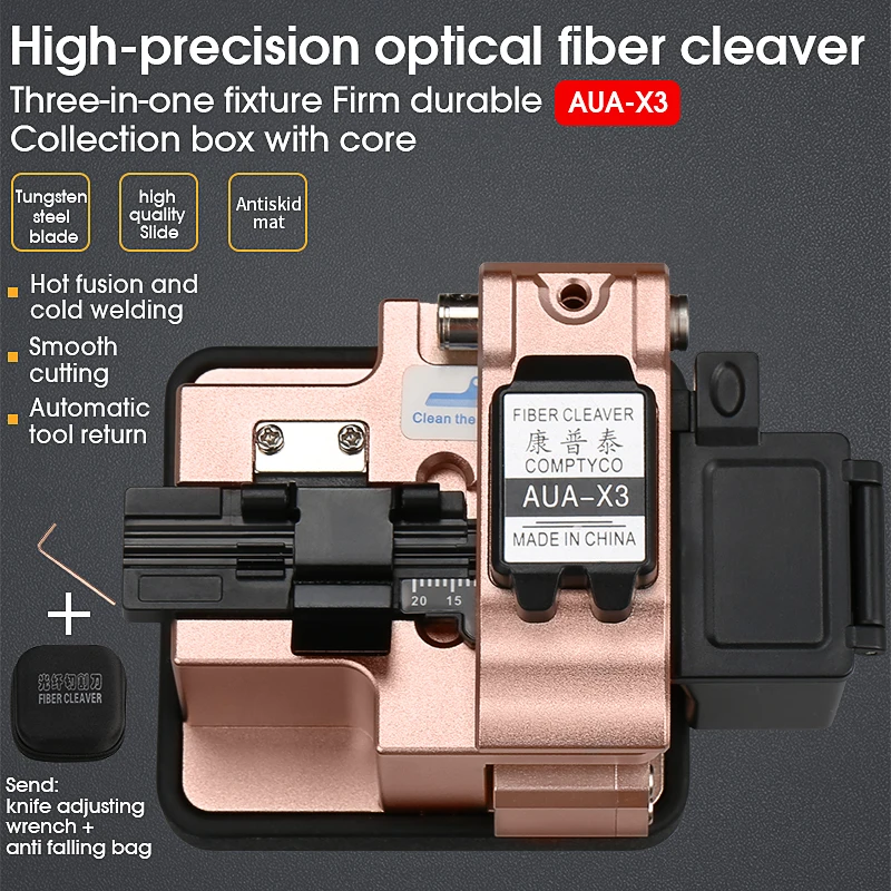 COMPTYCO AUA-X3 Fiber Cleaver High Precision Optical Fiber Cable Cutting Knife FTTH Fiber Optic Cutter Tools 24 Point Blade