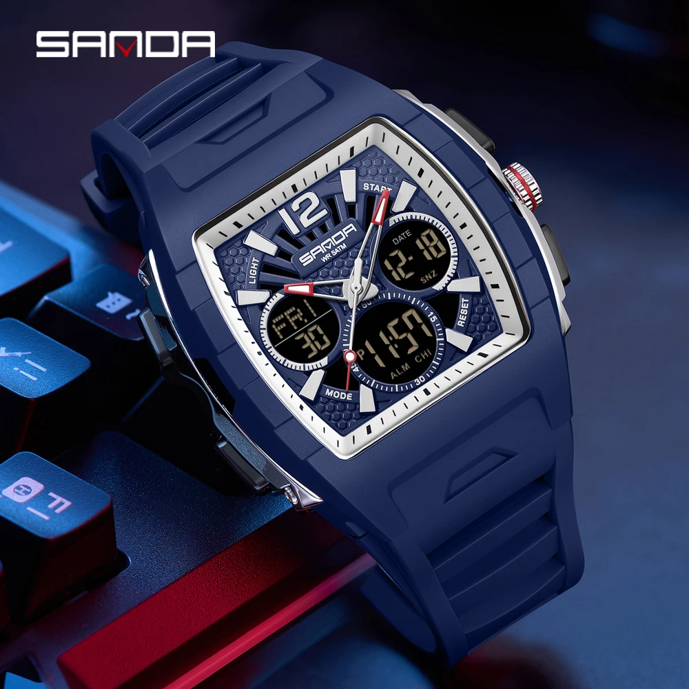 

SANDA New Men's Dual Display Watch Business Sports Waterproof LED Analog Digital Countdown Electronic Quartz Male Wristwatch