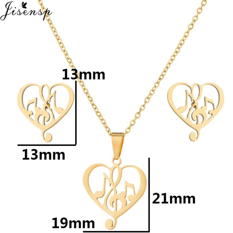 Fashion Musical Note Pendant Necklace for Women Tiny Music Stud Earrings Girls Birthday Gift Stainless Steel Jewelry Sets Brinco