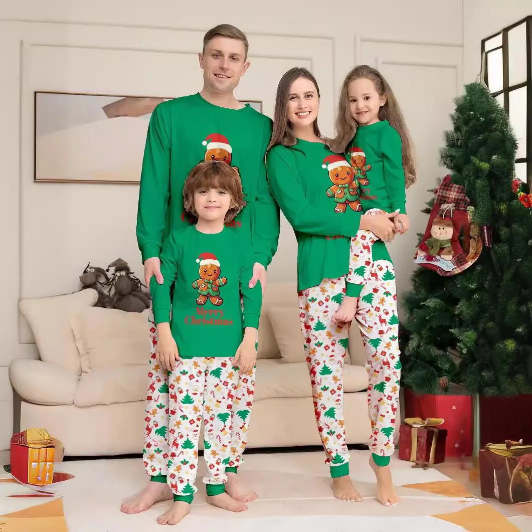 2026 New Christmas Family Set Halloween Cartoon Pattern Printed Round Neck Home Wear Family Of Four Pajamas Pajama Pants 2 Sets