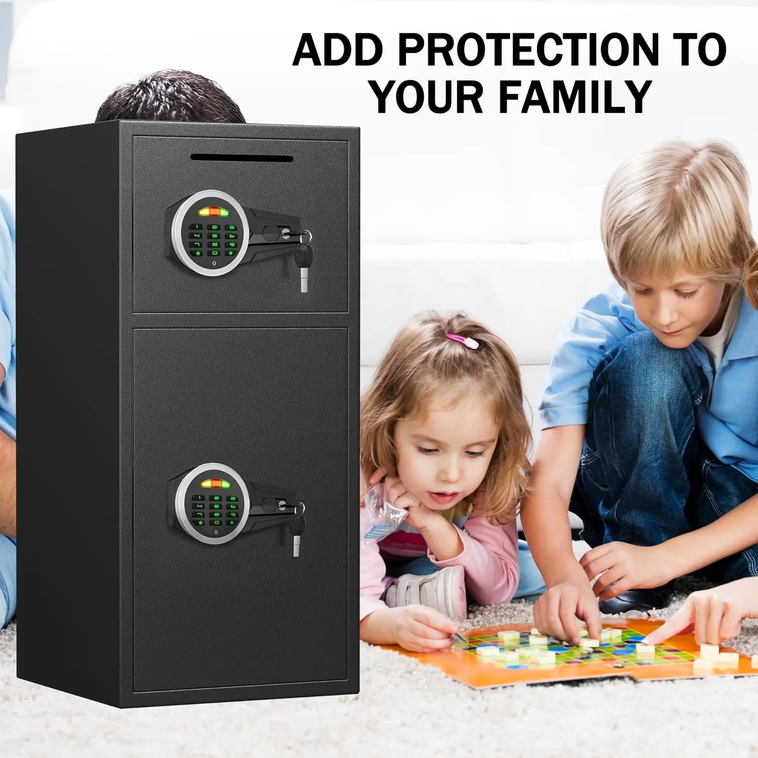 Kavey 6.5 Cuft Large Digital Lock Home Safe Fireproof Waterproof, Money Safe Box with Slot & Metal Deposit Storage Box