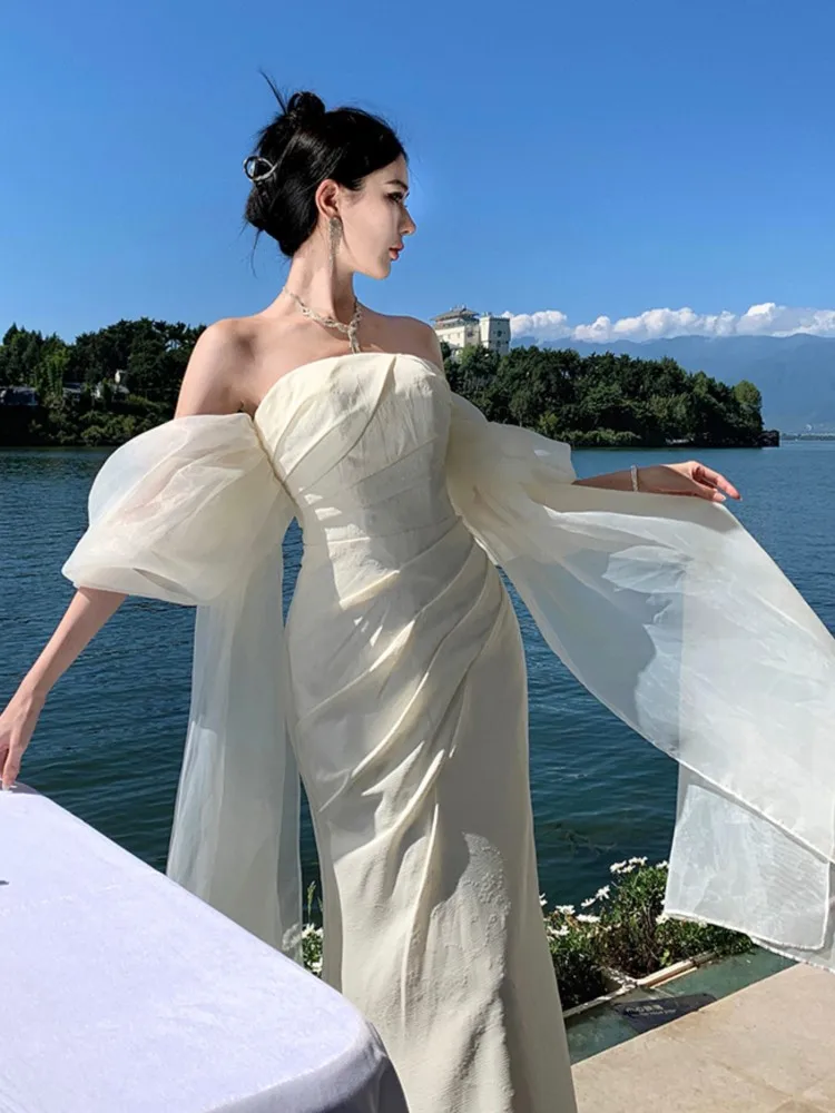 Elegant Solid Formal Ocassion Dresses Summer Chic Backless Wedding Party Vestidos Female Fashion Straps Slim Robe 2024 New