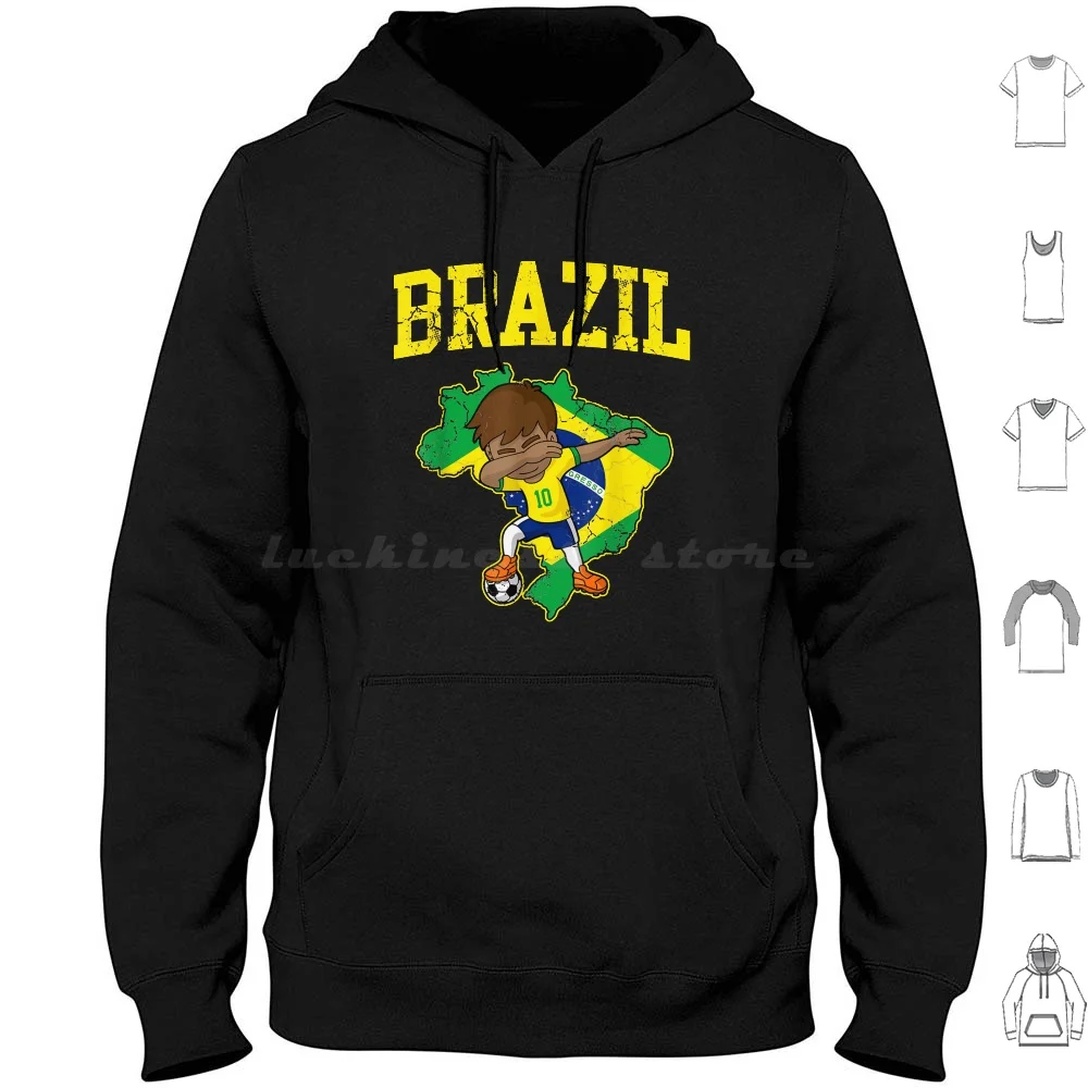 Brazil Soccer Boy T-Shirt Brazilian Football Dabbing Kid Hoodies Long Sleeve Brazil Soccer Boy Brazilian Football