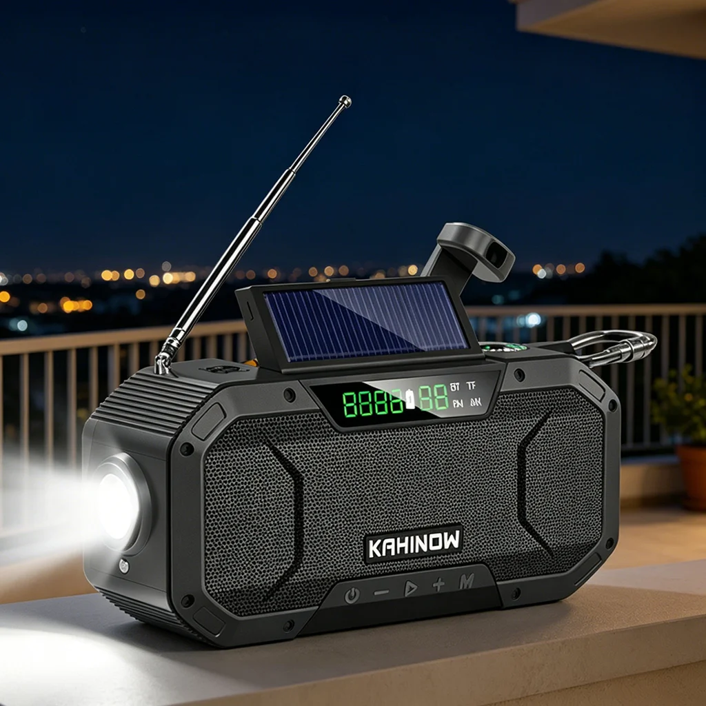 Multifunctional Solar Flashlight Radio IPX5 Waterproof Speaker For Tent Camping