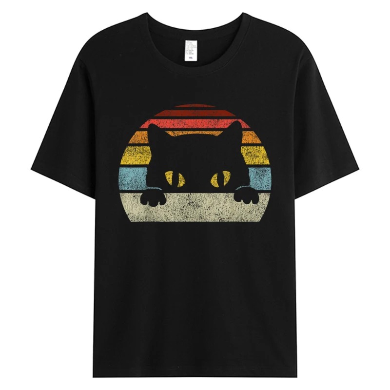 

Cat Retro Style T-shirt Vintage Black Kitten Cute Kitty Cats Lover Men's Cotton Fabric Couple Hot Sell Pet Graphic T-Shirts