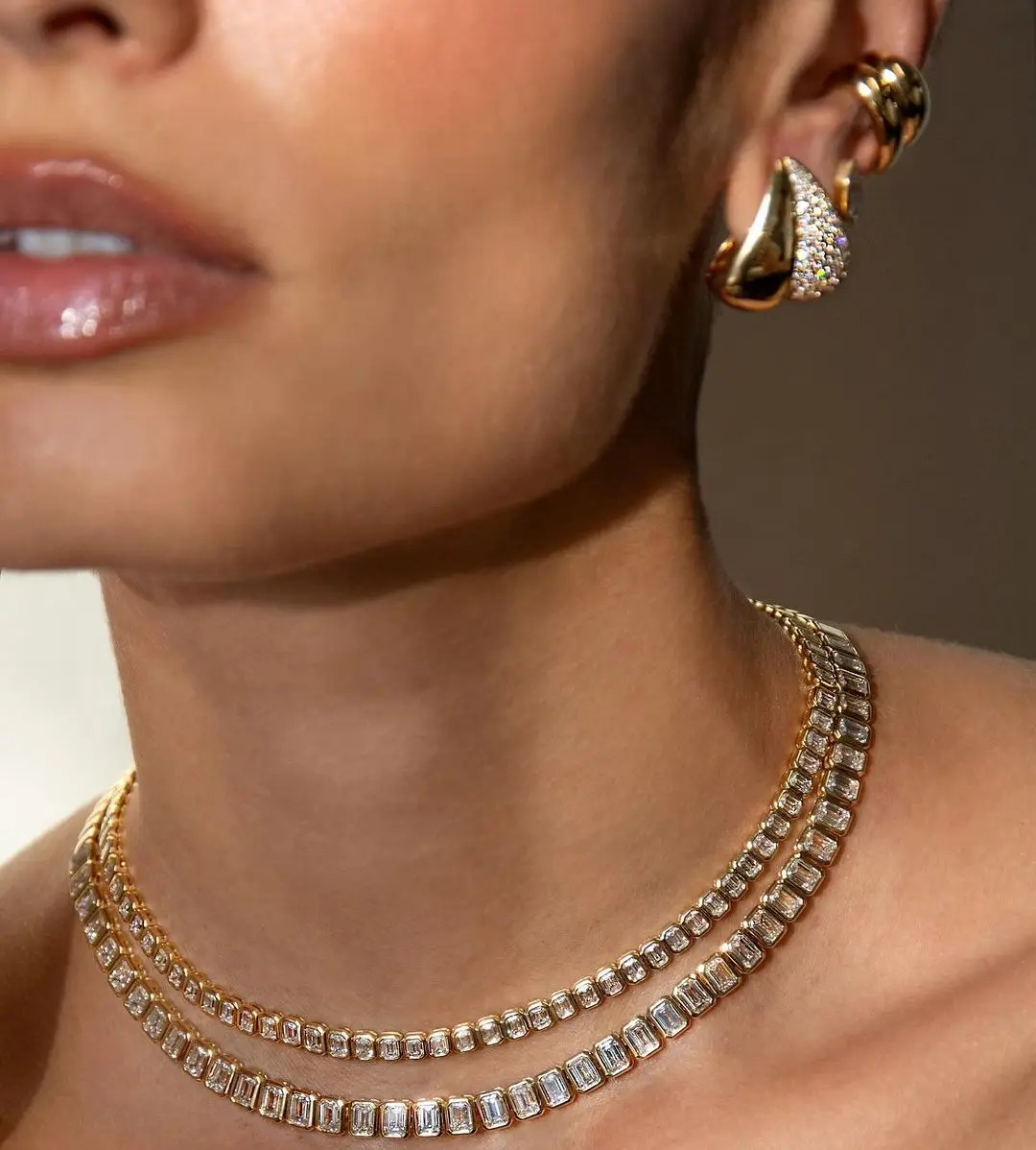 

Geometric Square Stones Cubic Zirconia Chains Necklaces for Women Fashion Jewelry with 41cm Chain Gold Silver Color for Party