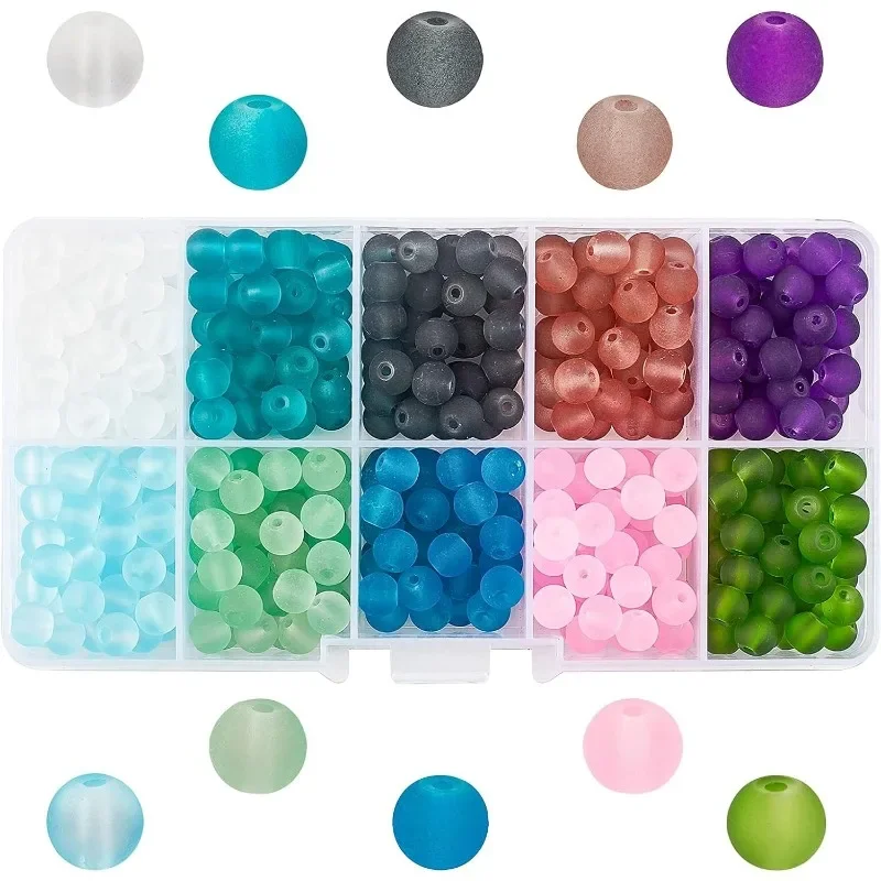 550pcs 6mm Frosted Glass Bead 10 Color Transparent Frosted Crystal Beads Matte Loose Spacer Beads for Necklace Bracelet Earring