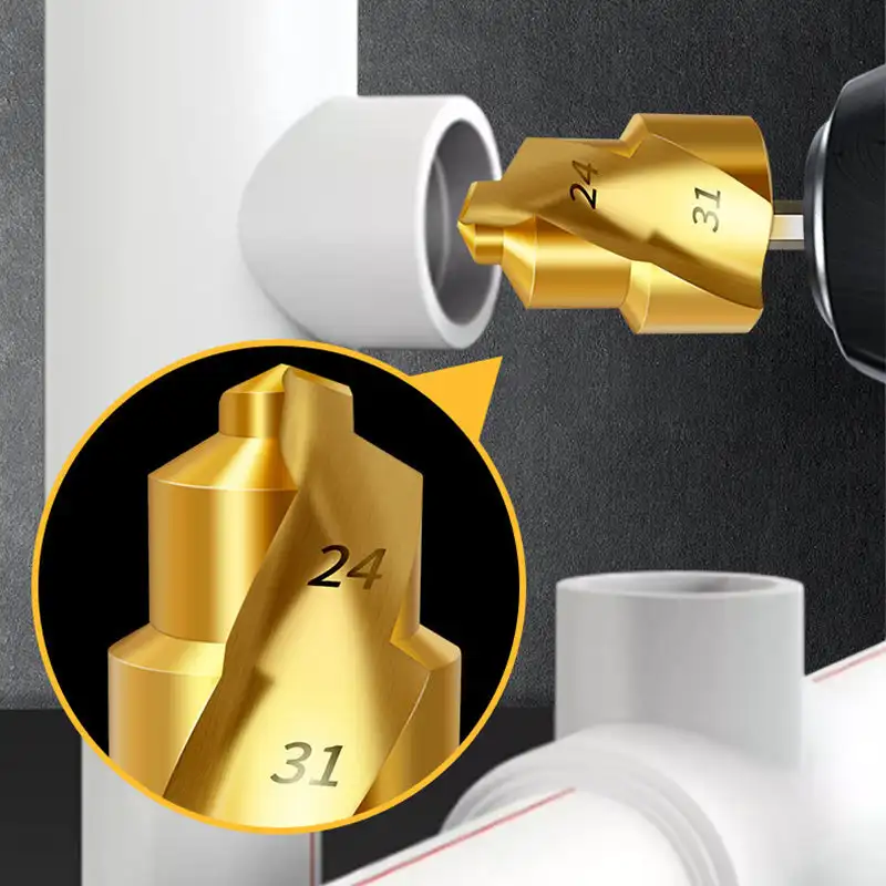 Foret étagé avec rainure de perte de limite, tige hexagonale de levage PPR, outil de connexion de tuyau d'eau, processus ouvert complet, 20mm, 25mm, 32mm