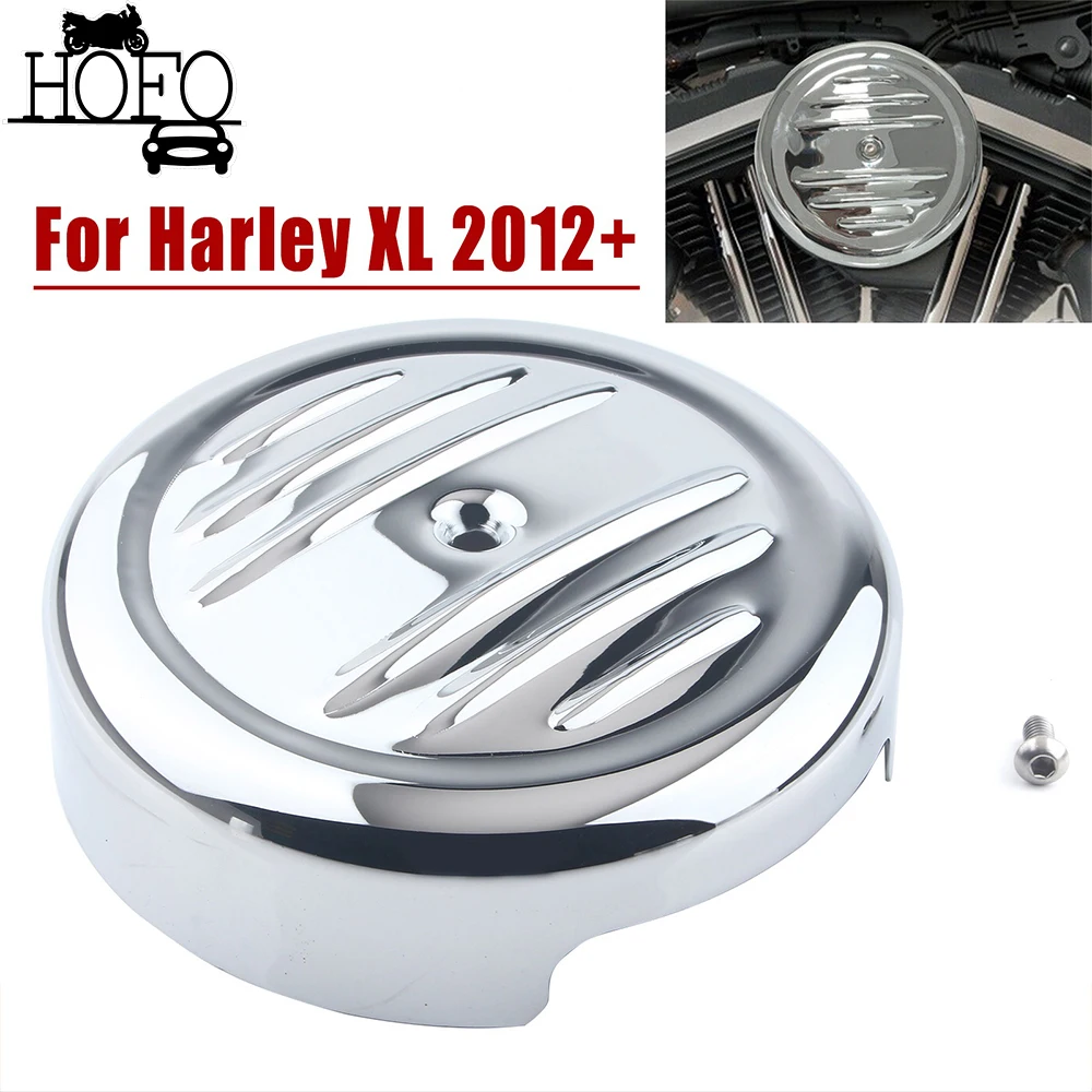 

8" Motorcycle Air Cleaner Cover Plain Chrome Round Stripe Style For Harley XL FLST FXST 2012-2017 2013 2014 2015 2016