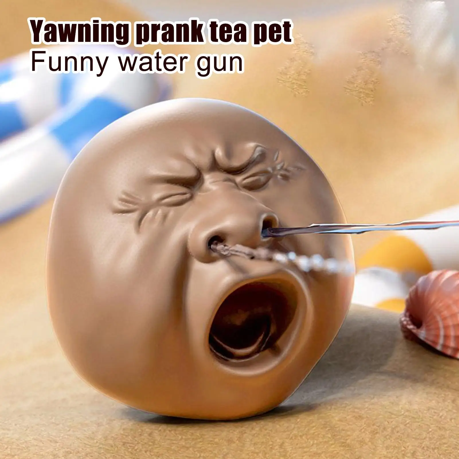 Water Sprinkler Toys Squeeze Yawning Face Tea Pet Water Sprayer Tricky Squeeze Toys Party Favor for Men Women Girls Teens