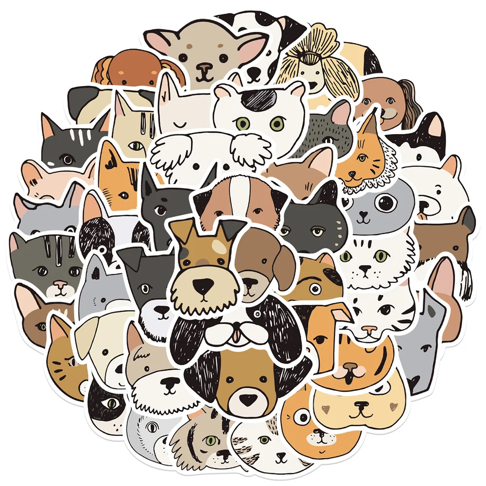 50PCS Cartoon Cat Dog Mixed Graffiti Waterproof Sticker Personalized Decoration Creative Water Cup Helmet Guitar