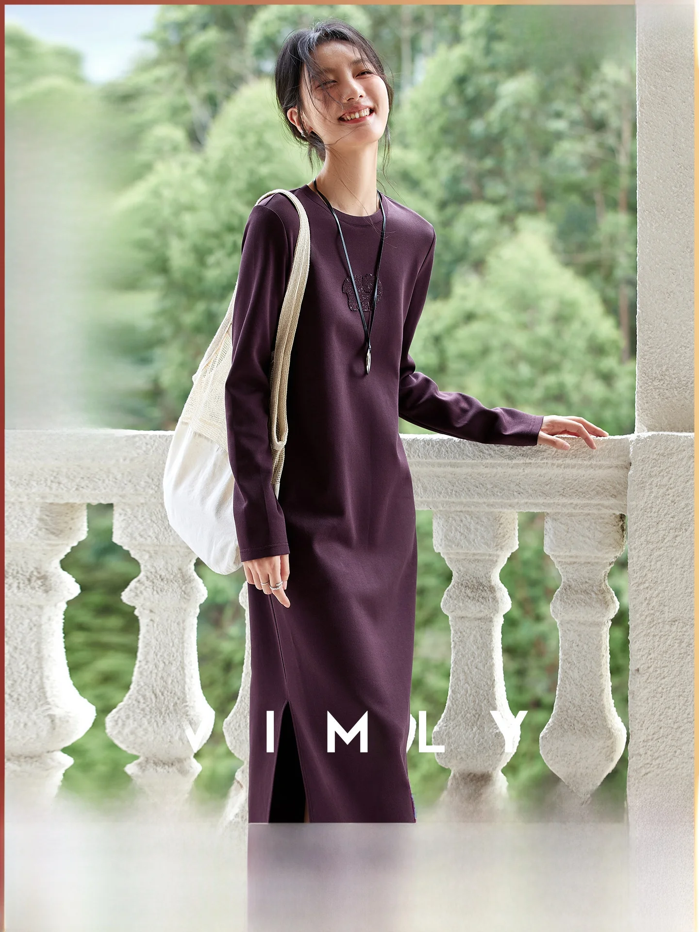 

Spring New Women's Slim Fit Straight Knitted Dr round Ne Embroidered iny Sequins Casual mid Waist Polyester Blend