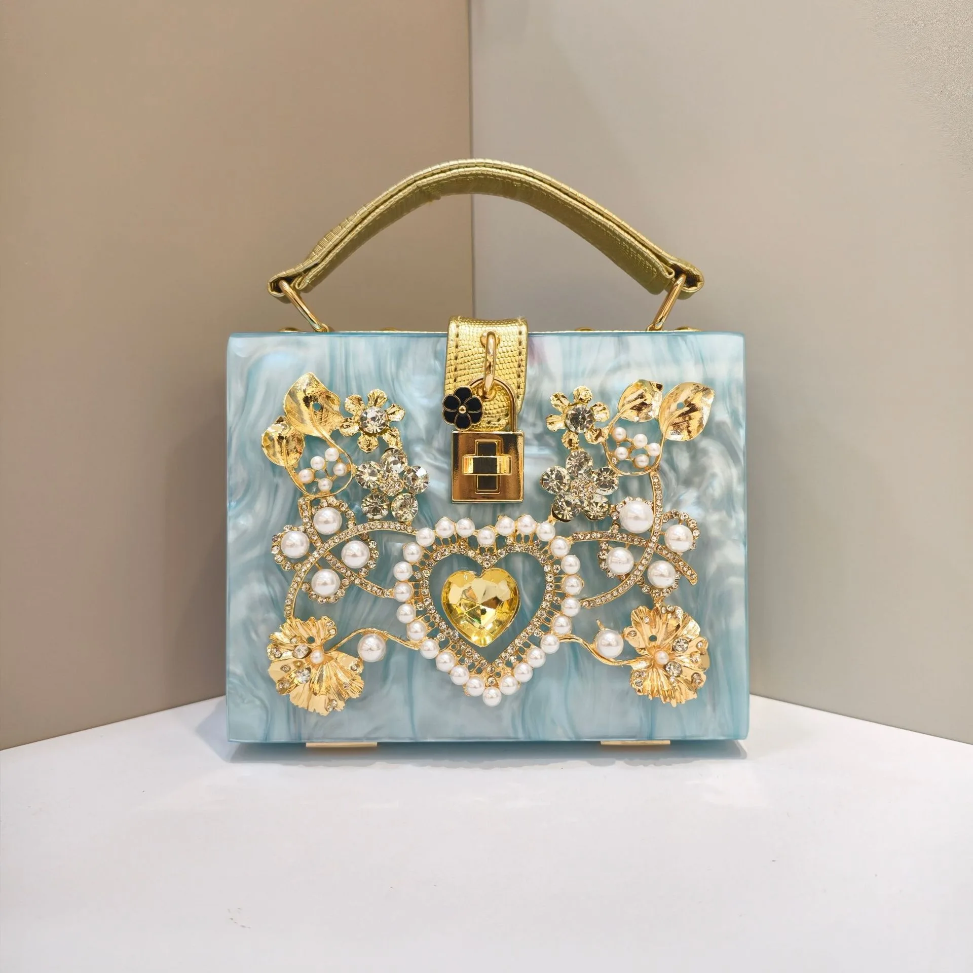 Acrylic Dinner Bag Hollow Metal Engraved Peach Heart Portable Single Shoulder Diagonal Back Women's Bag