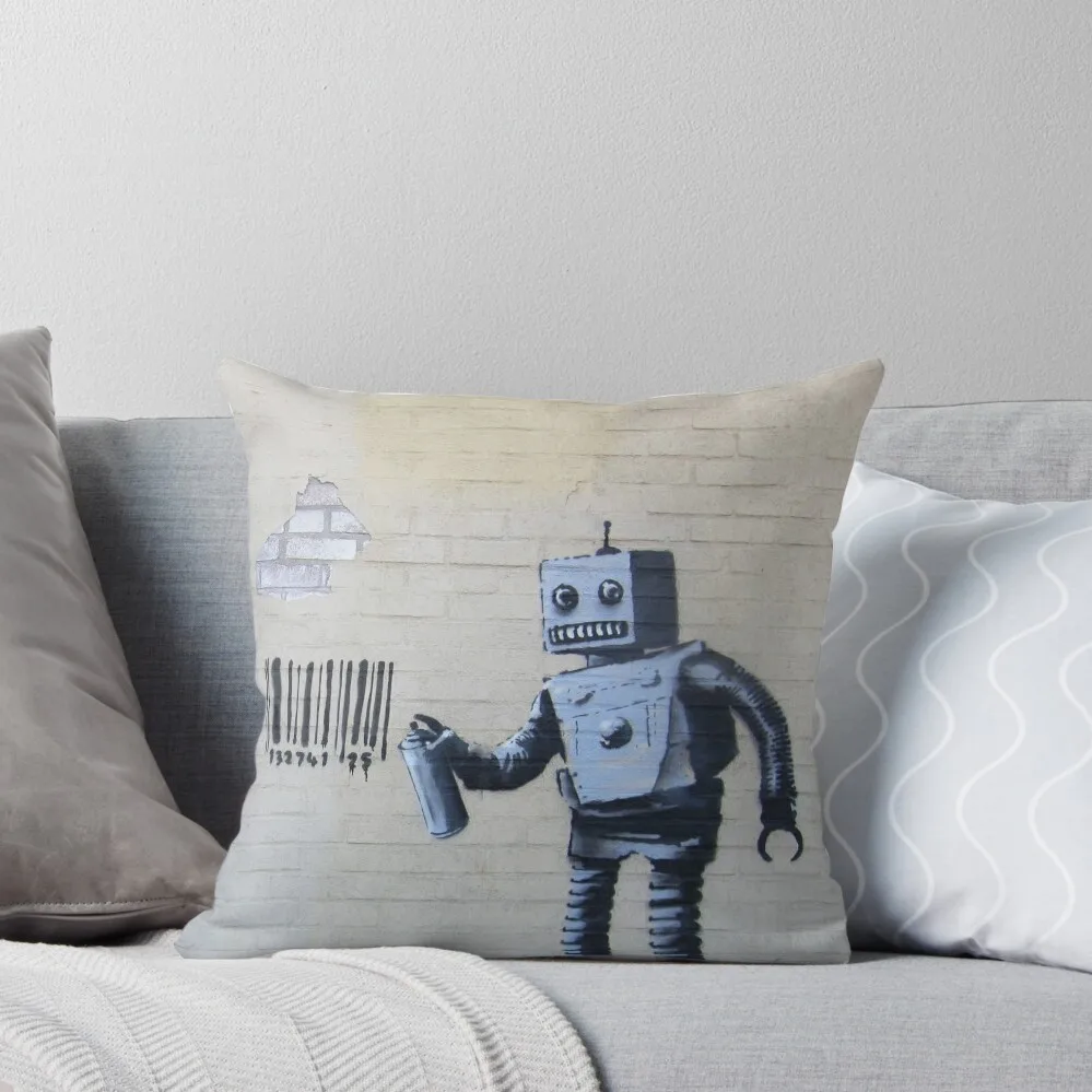 

Banksy's cheeky graffiti robot Throw Pillow Christmas Covers For Cushions Covers For Sofas Pillowcases For Pillows pillow