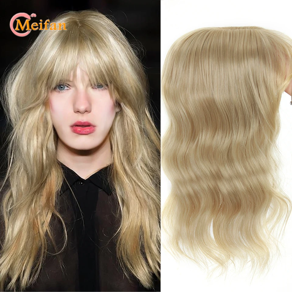 MEIFAN-Toupee Sintético Hairpiece para Mulheres, Extensão Do Cabelo Com Franja, Cubra O Cabelo Branco Hai, 3 Clipes em 1 Peça