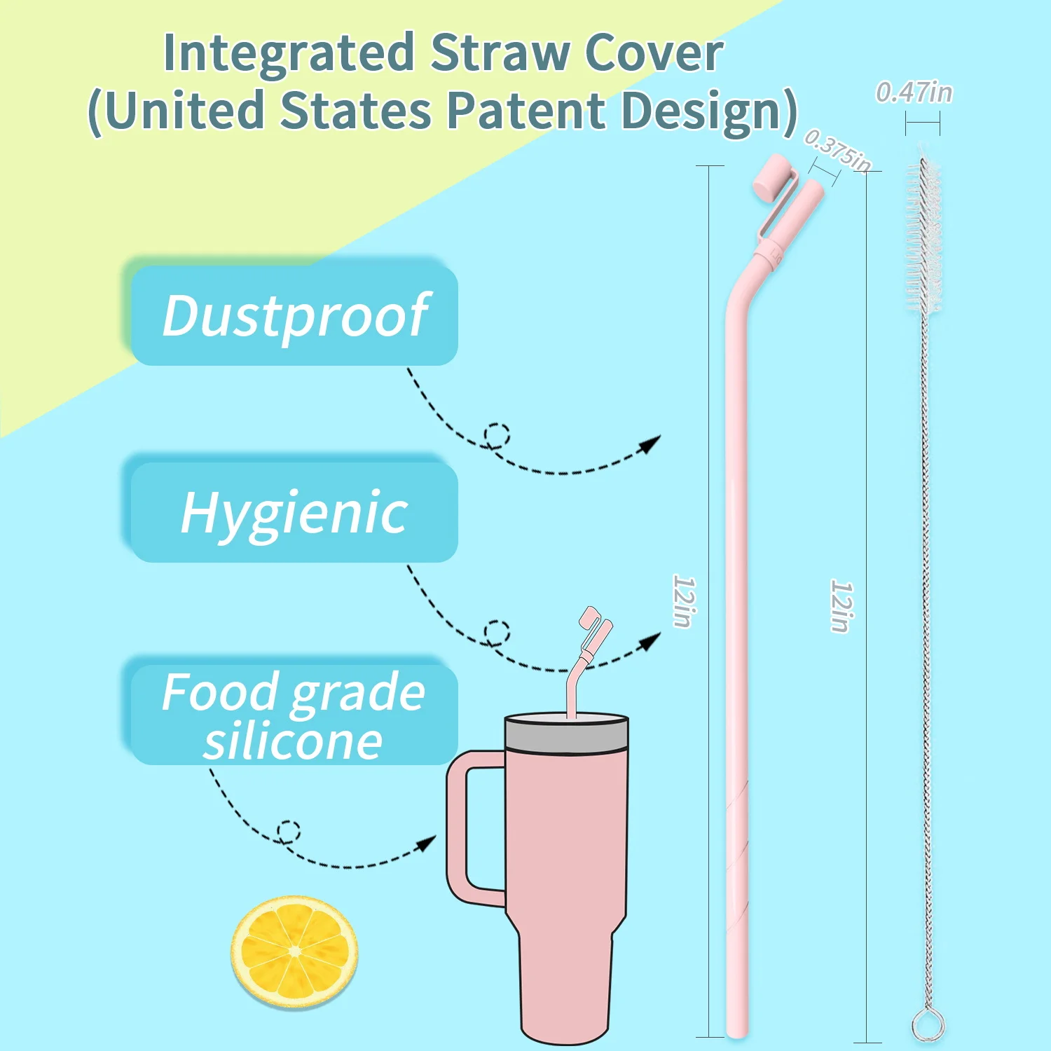 6 Pcs Bent  Replacement 13 inch Long Silicone Straw With Straw Cover,Compatible with Stanley 40 oz 30 oz Cup Tumbler