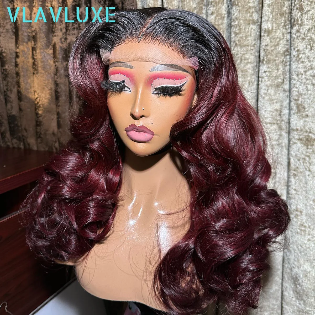 

Ombre Burgundy T1B/99J Body Wave Glueless Human Hair Wig 400% 360 HD Transparent Lace Frontal Wig Preplucked Red Color Hair Wigs